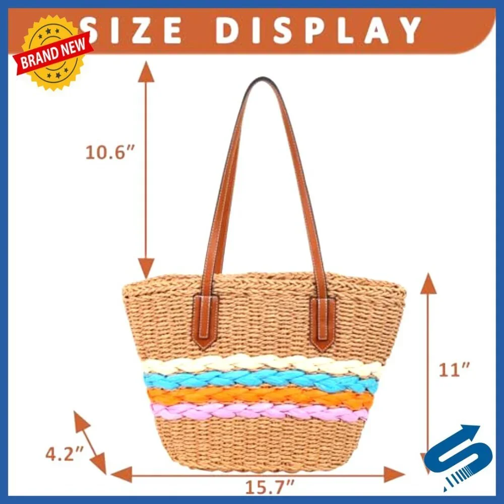 Woven Raffia Straw Tote Bag Boho Chic Summer Beach Vacation Travel Essential